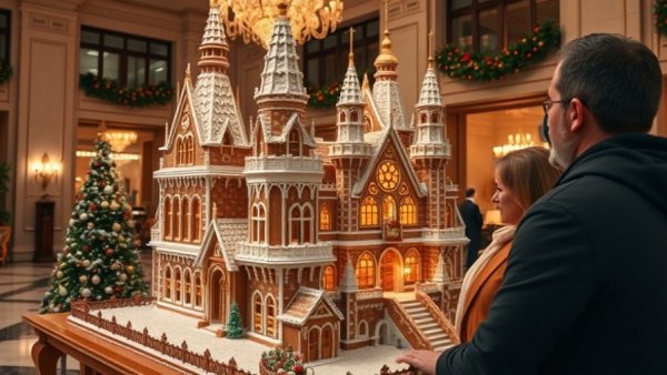 SF Sugar Castle Holiday Event with intricate gingerbread castle.