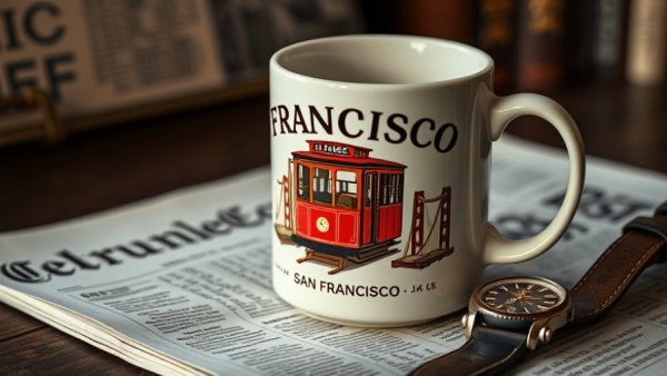 San Francisco mug and watch on newspaper, evoking holiday transit schedules.