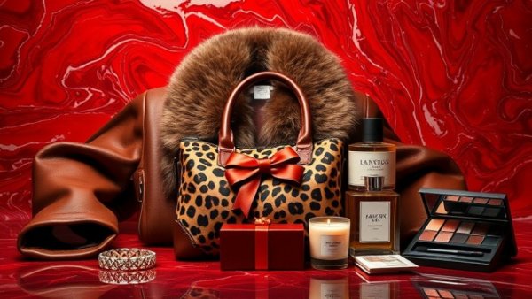 Stylish gift ideas for Forward-to-Your-SO Gift Guide on red swirl background.