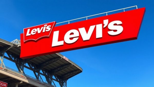 Levi's Stadium signage against a blue sky.