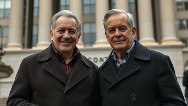 Political leaders in dark coats at a government building