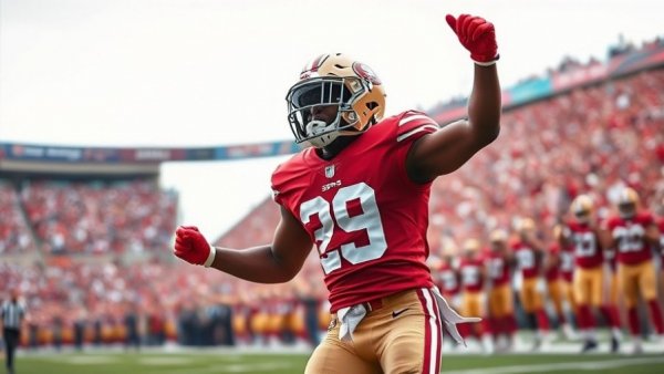 49ers player celebrates victory over Browns on the field.