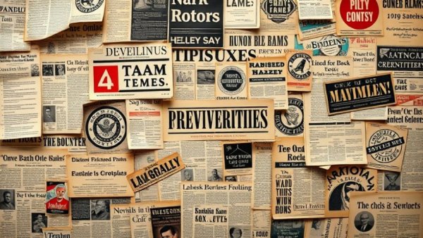 Vintage newspaper collage with headlines and sepia tones, Bay Area Community Developments.