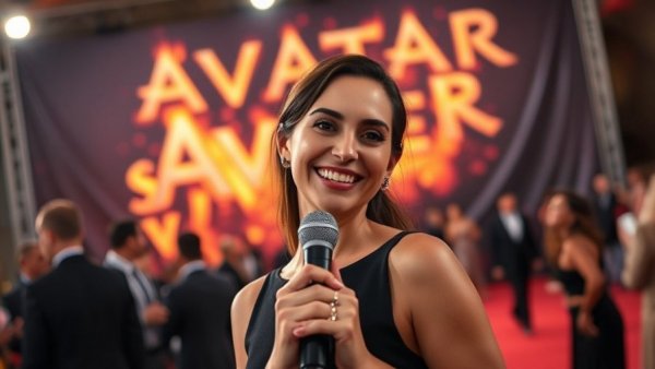 Avatar: Fire and Ash world premiere with smiling woman on the red carpet.