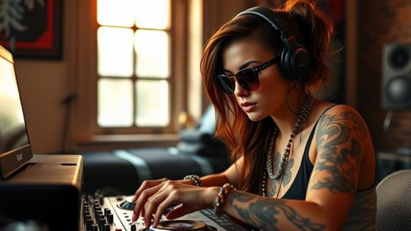 DJ Mandy mixing music live at SF Downtown First Thursdays.