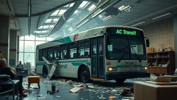 AC Transit bus crash in Oakland causing building damage.