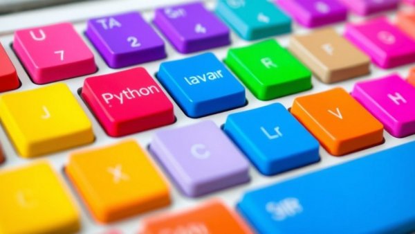 Colorful keyboard showcasing best programming languages to learn.
