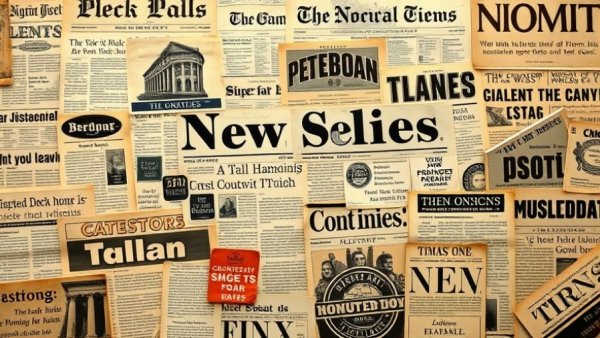 Collage of vintage newspapers and headlines, typography.