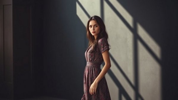 Elegant woman in paisley dress from JB x Jennifer Behr Holiday Collection.