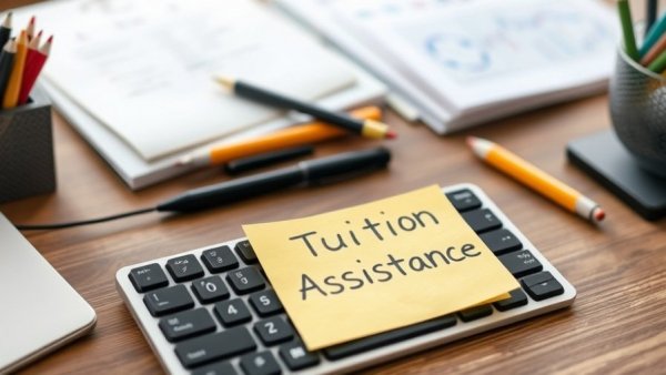Tuition Assistance Programs for Adults - sticky note on keyboard