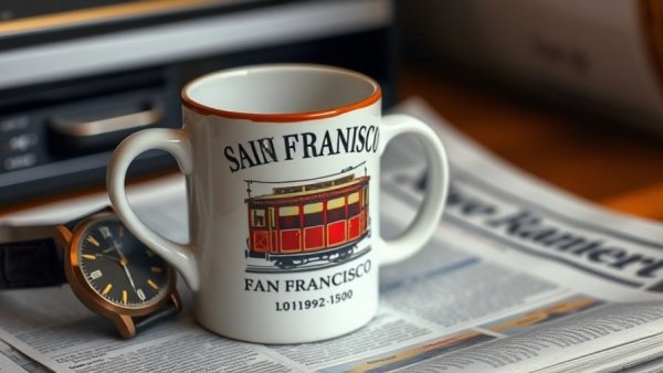 San Francisco mug and newspaper on Bay Area transportation developments.