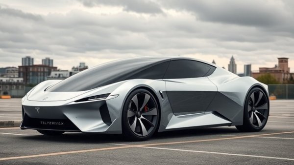 Futuristic Tesla Cybertruck parked in urban setting.