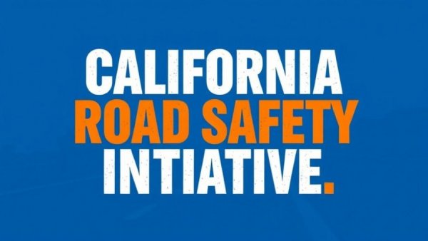 California Road Safety Funding initiative text over highway background.