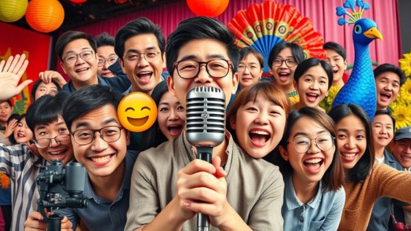 Vibrant collage for Crazy Funny Asians Comedy Showcase SF with comedians and fun elements.