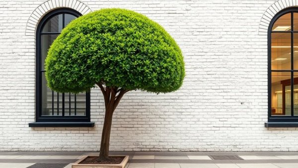 Manicured tree in front of decorative wall, Historic Mansion Sale in San Francisco.