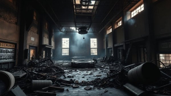 Destruction from Goa nightclub fire tragedy with charred ruins.