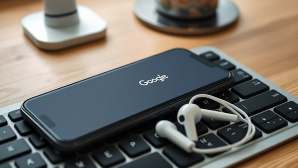 Google Ads interface on phone with earbuds and keyboard, PPC Interview Questions and Answers