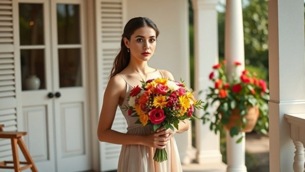 November Wardrobe Trends: Chic outfit with a bouquet.