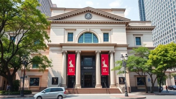 Asian Art Museum facade with banners on a sunny day