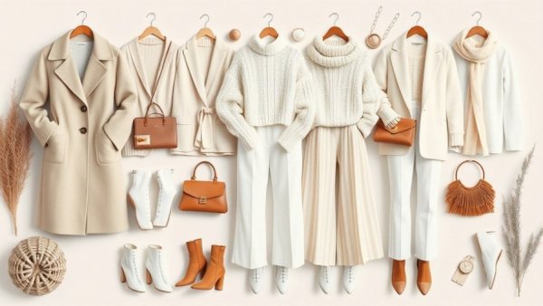 Elegant winter white outfit collage with stylish fashion pieces.