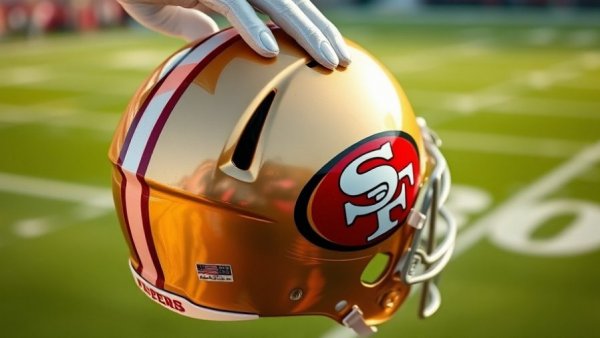 49ers Sign CB Bolden: Close-up of 49ers helmet on field.