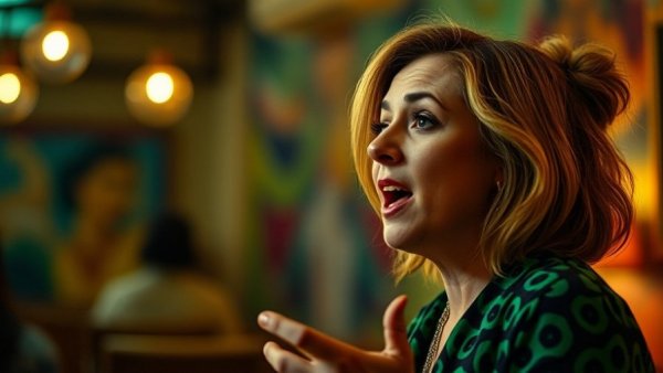 Vibrant emotional conversation in dim lighting, relating to community confinement.