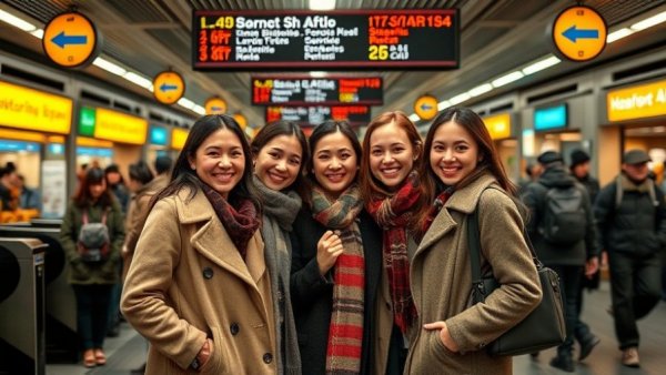 Two women in Bay Area transit station near payment gates.