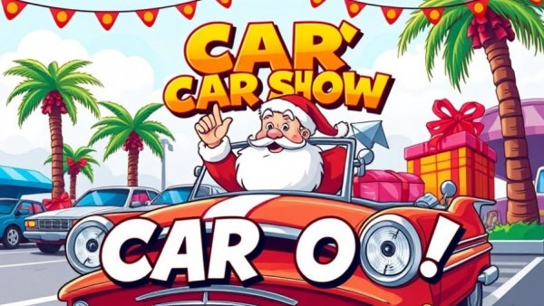 Holiday Hyphy Wheel Car Show & Toy Drive festive cartoon flyer.