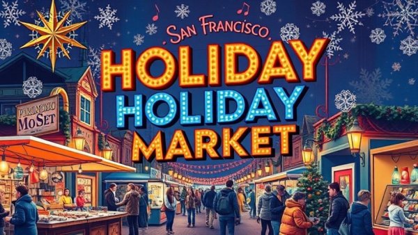 San Francisco Holiday Night Market poster featuring event details and photos.