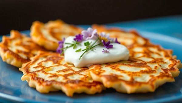 Craig Stoll's award-winning latkes with sour cream.