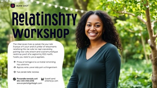 Modern flyer for a workshop to Break Relationship Patterns with Science, featuring a smiling woman.