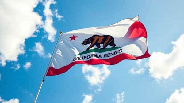 California state flag waving under blue sky, symbolizing California New Laws 2026.