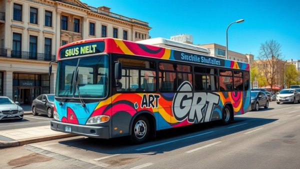 Art Walk promotional shuttle bus in Oakland urban setting