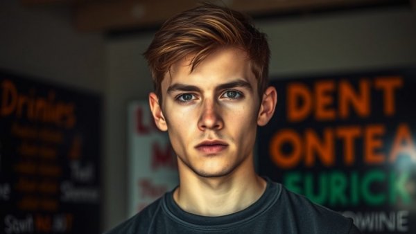 Serious young man indoors, colored background, rise of hate incidents context.