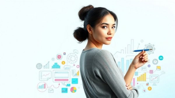 Woman with web design sketches in background.