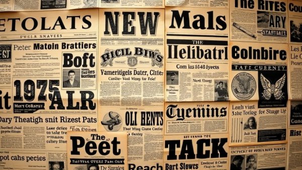 Collage of vintage newspaper headlines in sepia tones.