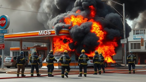 Firefighters at Mission District gas station explosion site.