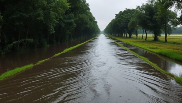 Flooded road in North Bay storm preparedness scene.