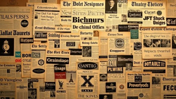 Eclectic vintage newspaper collage representing media chaos.