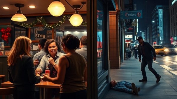 Viral Drunken Incident at Santacon showing confrontation and assistance.