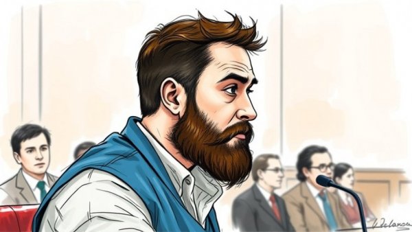 Courtroom sketch of a man during a hearing, Rob Reiner and Michele Singer cause of death.