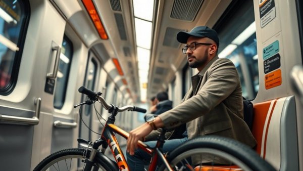 Urban commuter with bike on train, highlighting San Francisco street safety initiatives.