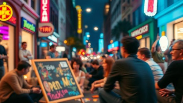 Vibrant 16th Mission Open Mic San Francisco scene with diverse group.