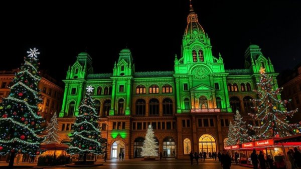 San Francisco holiday events at illuminated city hall.