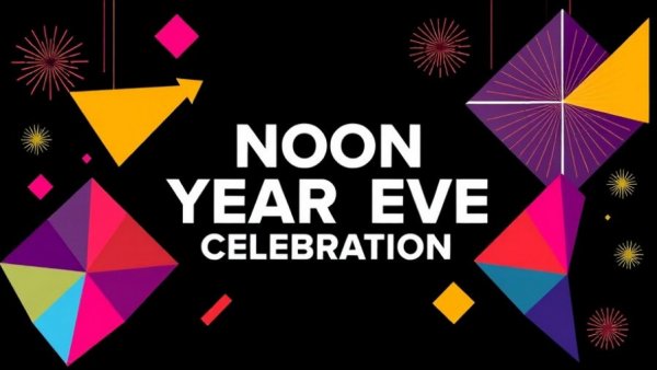 Noon Year’s Eve Celebration event poster with bright geometric shapes.