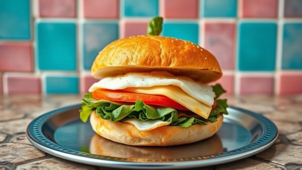 Appetizing breakfast sandwich on bun, San Francisco food scene.