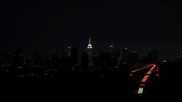 San Francisco skyline during power outage, minimal city lights.