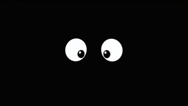 Cartoon eyes glowing in the dark, humorous take on San Francisco power outage.
