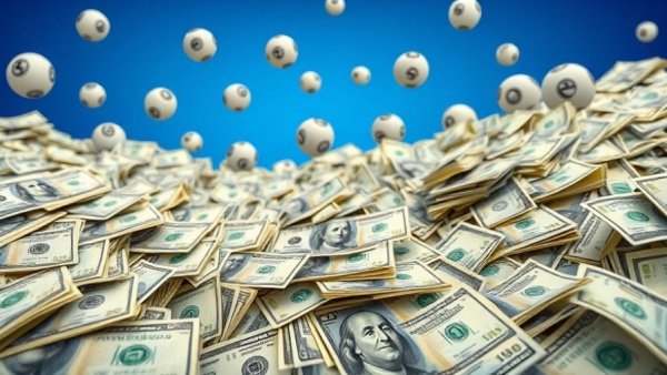 Powerball jackpot $1.6 billion concept with cash and lottery balls.