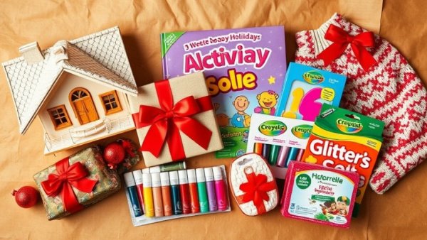 Festive holiday gifts including dollhouse, craft supplies, and more.